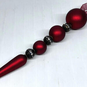 Red Glass Beaded‎ Rhinestones 9" Icicle Christmas Ornament